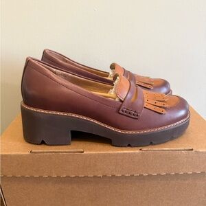 Naturalizer Darcy Tassel Brown Two-Tone Leather Platform Loafers NEW 7.5
